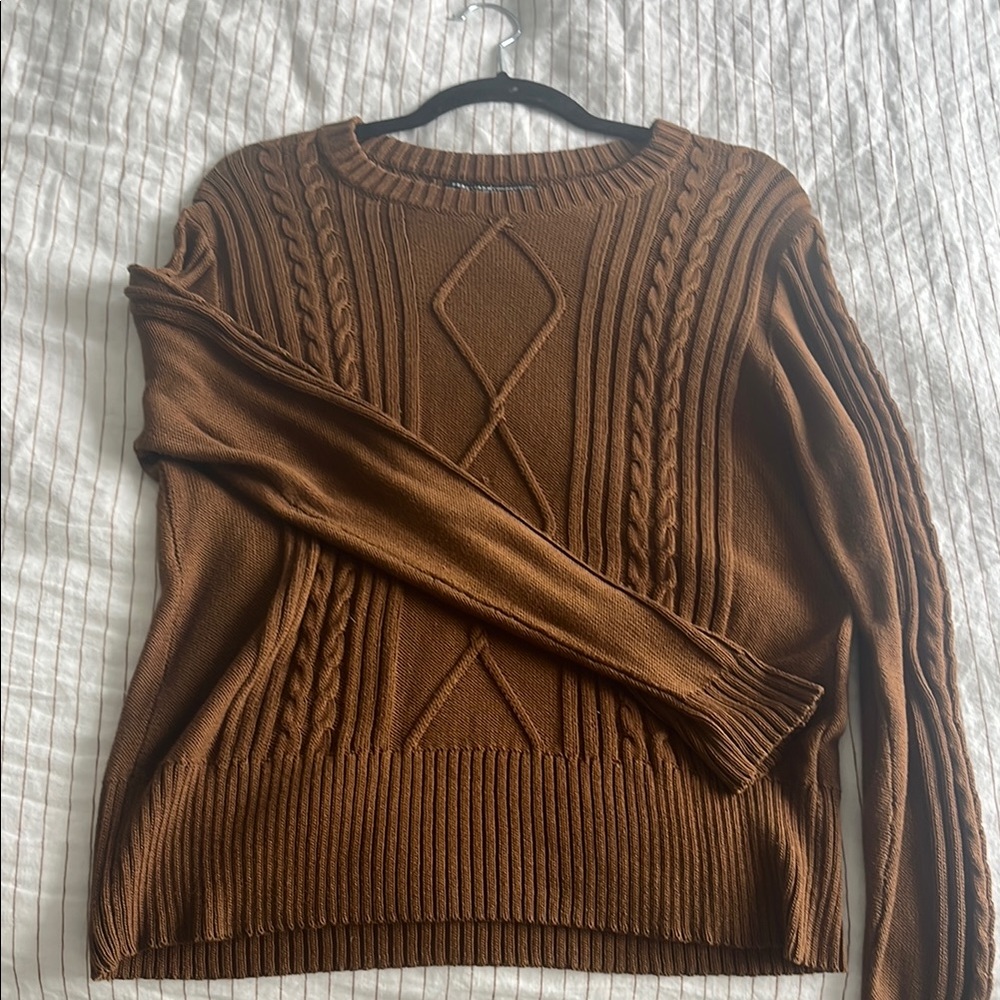 Peruvian Connection Brown Crew Neck Cable Knit Sweater